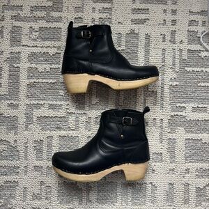 No.6 Leather Clog Buckle Mid Heel Boots, Black, EU 40, (fits 8 or 8.5) EUC